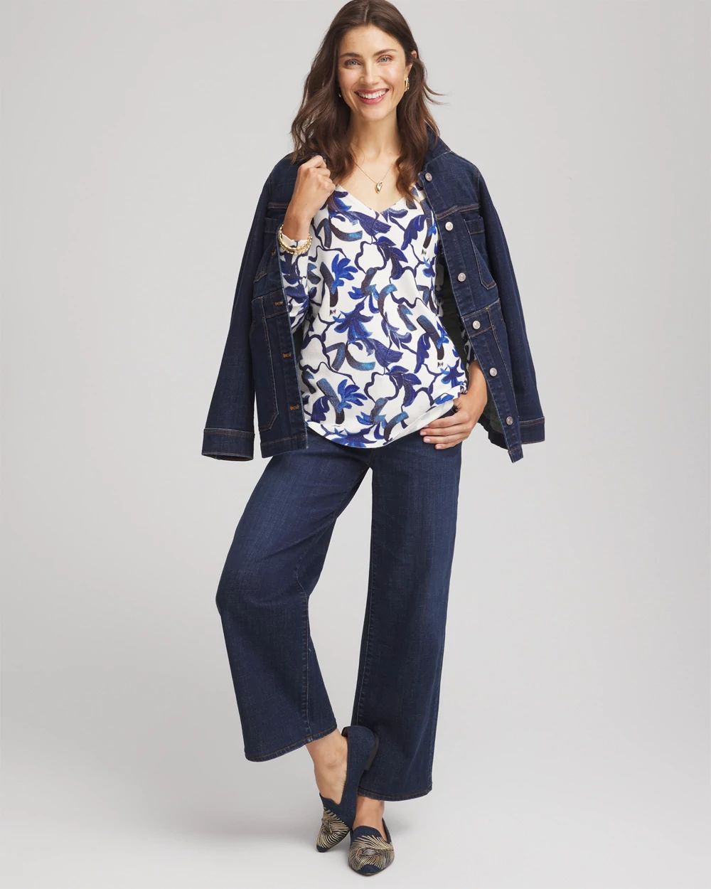 Ella V-Neck Blue-Petals Pullover Sweater | Chico's